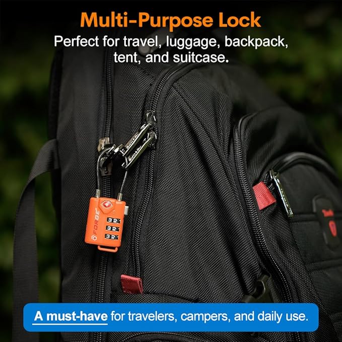 TSA Approved Cable Luggage Locks, Re-settable Combination with Alloy Body, Orange 4 Locks.