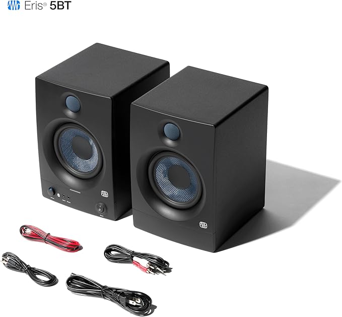 PreSonus Eris 5BT Bluetooth Studio Monitors, Pair — 5.25" Inch Powered Bookshelf Speakers, Stereo, Desktop Computer, Near Field Music Production, Audio Mixing Recording