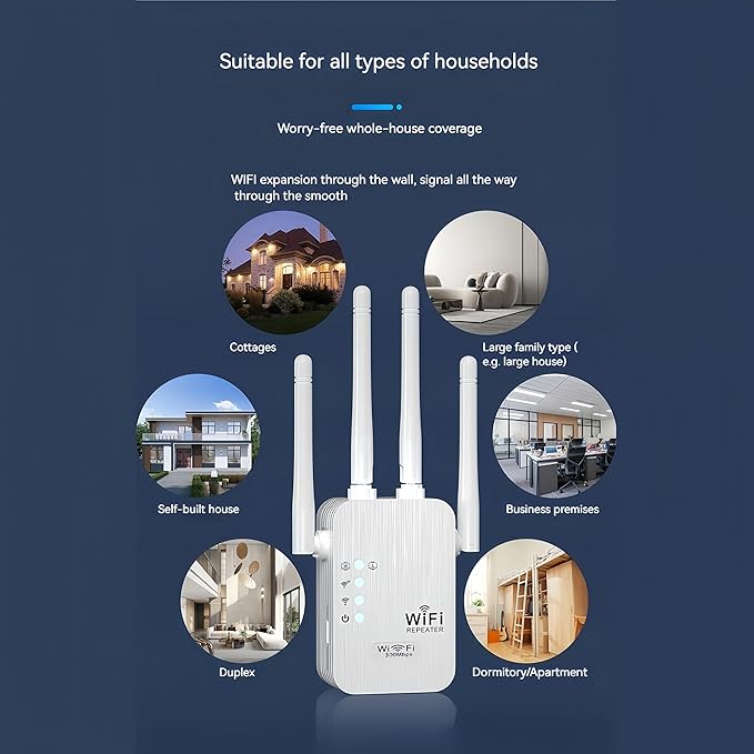 1200Mbps WiFi Extender Signal Booster,WiFi Extender Dual Band for Home，New Gen 6X Faster Internet Booster Extender, WiFi Repeater Coverage up to 10K sq.ft and 65 Devices (White)