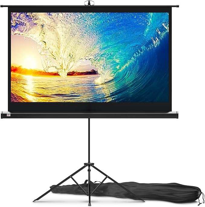 Projector Screen with Stand 60 inch - Indoor and Outdoor Projection Screen for Movie or Office Presentation - 16:9 HD Premium Wrinkle-Free Tripod Screen for Projector with Carry Bag and Tight Straps