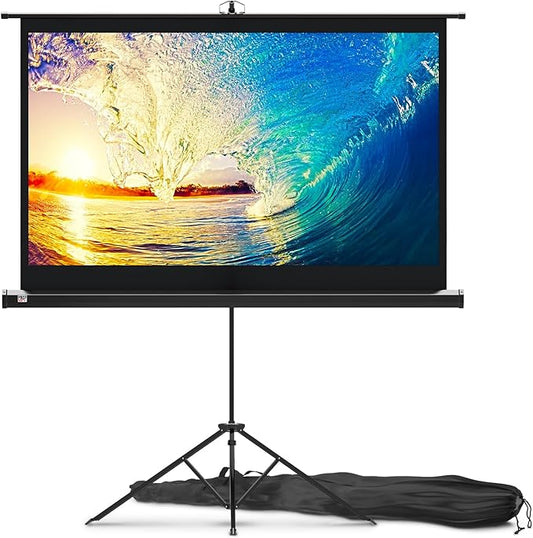 Projector Screen with Stand 60 inch - Indoor and Outdoor Projection Screen for Movie or Office Presentation - 16:9 HD Premium Wrinkle-Free Tripod Screen for Projector with Carry Bag and Tight Straps