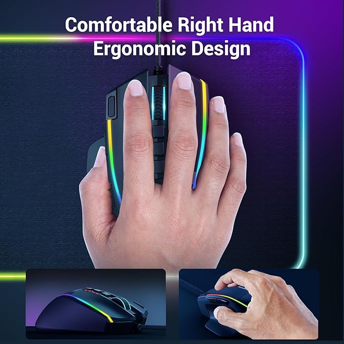 Redragon Gaming Mouse, Wired Gaming Mouse 26,000 DPI Opitacl Sensor, Ergonomic Mice with Fire Button, Macro Editing Programmable RGB Mouse for Laptap/PC/Mac