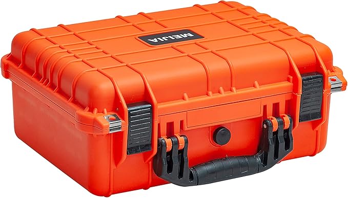 MEIJIA Portable All Weather Waterproof Protective Case,Hard Case,Camera Case With Customized Fit Foam,Fit Use of Drones,Camera,Equipments,Pistols,13.35 x11.63x5.98inches (Orange)
