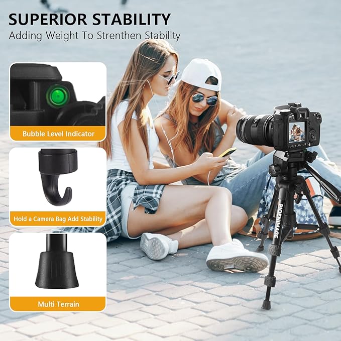 25 inch Mini Tripod for Camera, Small Tripod for Camera and Phone, Travel Stand for Photography, Video Recording, Compatible with DSLR, Smartphone, Spotting Scopes