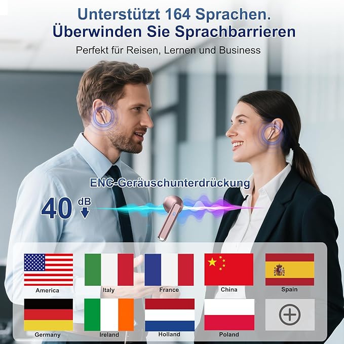 AI Translation Earbuds Real Time, 164 Language Translator Earbuds 3-in-1 Bluetooth 5.4 with APP, Translation Headphones with 6 Translation Modes Translating Device for Travel/Business/Learning