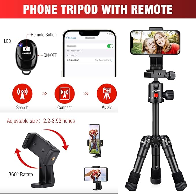 JOILCAN Mini Tripod for Camera, 21" Aluminum Desktop Tripod with 360° Ball Head, Portable Travel Tripods for DSLR Phone Projector, Load up to 15lb