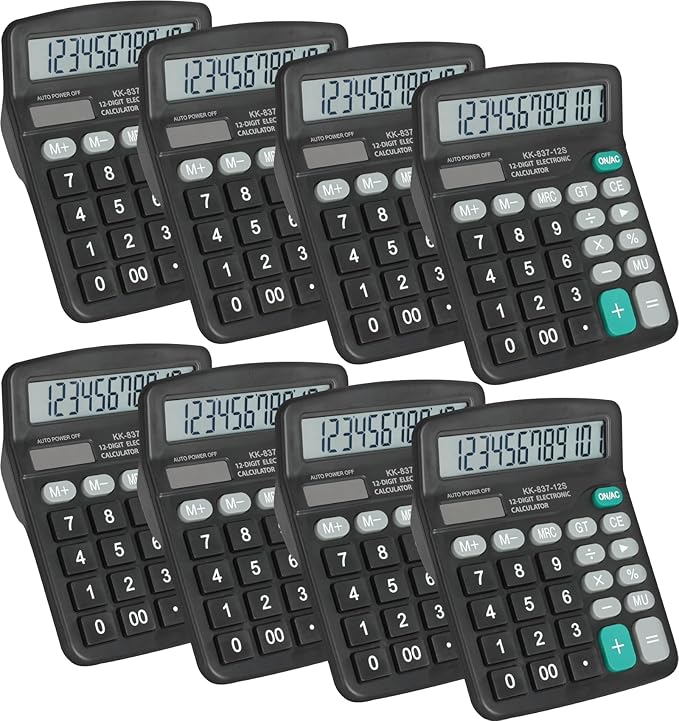 8 Pack Calculator Bulk, 12 Digits Calculators Desktop with Large LCD Display and Sensitive Butto, Solar and Battery Dual Power, Desk Calculator for Office, School, Home