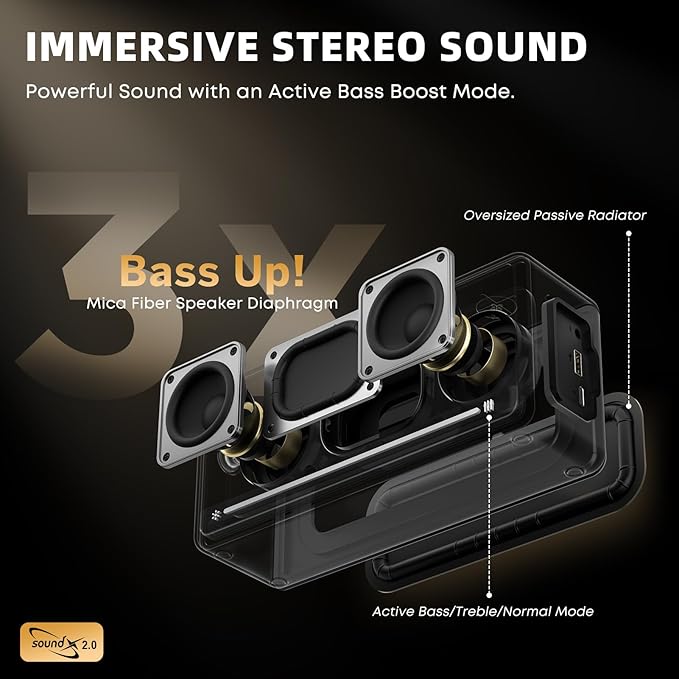 Portable Bluetooth Speakers, IP67 Waterproof Wireless Speaker with Lights, 40W Loud Stereo Sound, Active Extra Bass, Bluetooth 5.3, Dual Pairing, 12H Playtime for Home, Party, Outdoor, Beach, Travel