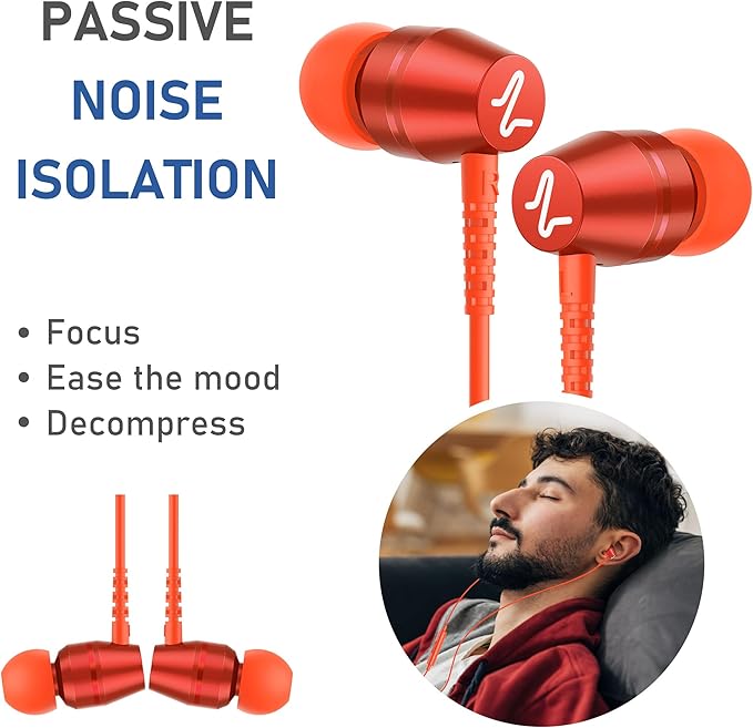 LUDOS OMNITONE Wired Earbuds in-Ear Headphones, 5 Year Warranty, Earphones with Microphone, 3.5 mm Jack Corded Ear Buds, Videoconference for iPhone, Samsung, Laptop, Kids, School Students - Coral