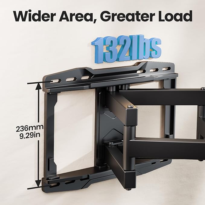 UL Listed Full Motion TV Wall Mount Bracket for Most 37-86 inch TVs, Swivel Tilt Extension Level TV Mount, Max VESA 600x400mm, Holds up to 132lbs & 16" Wood Studs with Hole Drilling Template