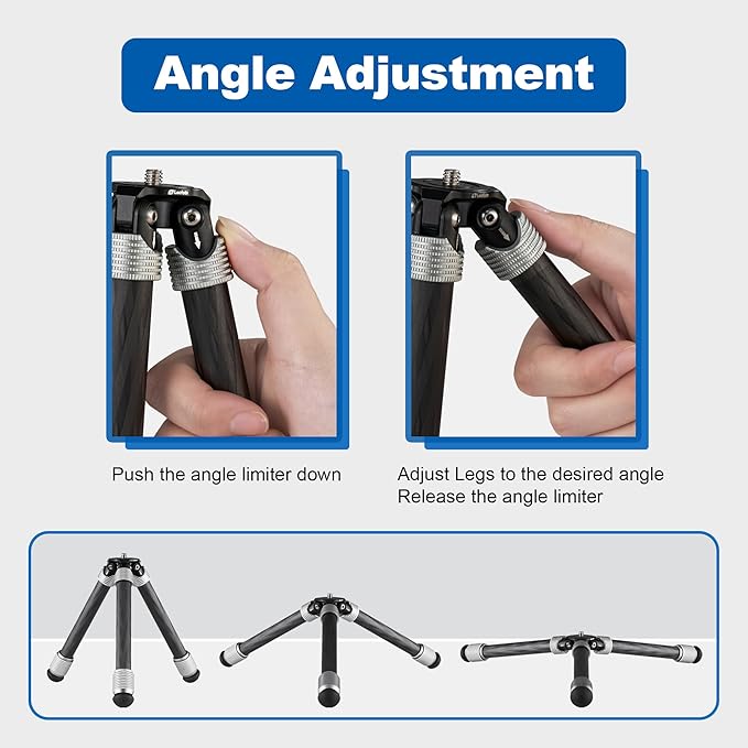Carbon Fiber Small Tabletop Travel Tripod, Weight 108g/0.23lb, Maxload 5kg/11lb, Lightweight Tripod Stand, 1/4" Inch Screw, for Camera/Phone Holder/Projector/Live Stream Light (MT-02CL)