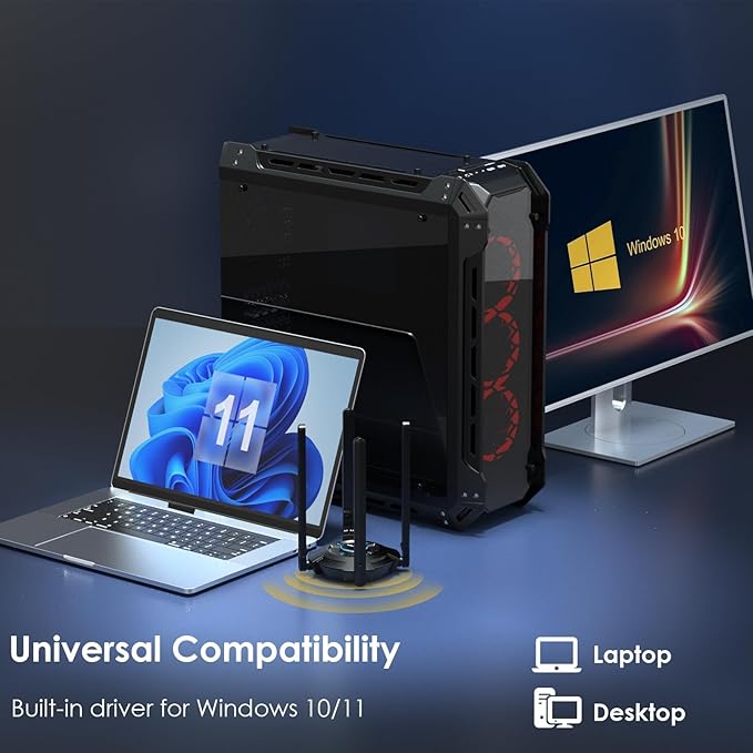 WAVLINK AX5400 USB WiFi Adapter for PC, WiFi 6 USB Adapter with Tri-Band 6GHz/2402Mbps, 5GHz/2402Mbps, 2.4GHz/573Mbps,4x5 dBi Antennas,OFDMA,WPA3, Only for Windows 11/10