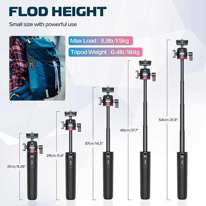 ULANZI MT-73 Extension Pole Tripod, Mini Selfie Stick Tripod Stand Handle Grip for Webcam Canon G7X Mark III Sony ZV-1 RX100 VII A6400 A6600 Cameras Vlogging