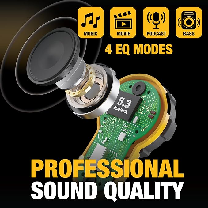DEWALT Heavy Duty Bluetooth Jobsite Pro X2 ANC True Wireless Earbuds, Active Noise Cancelling Work Earbuds, Turn Dial Controls, 10Hr Runtime (40+ w/Case), 4 EQ Modes, IP54