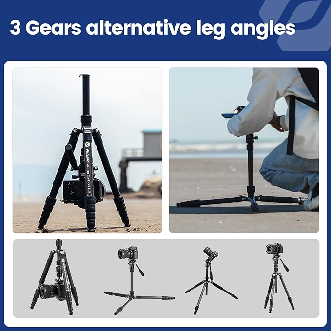 Fotopro 59" Carbon Fiber Travel Tripod, Compact Video Tripods with Fluid Head, Detachable Monopod with Arca-Swiss Quick Release Plate and Bag, Camera Tripod Load up to 8KG/17.63lbs, Green