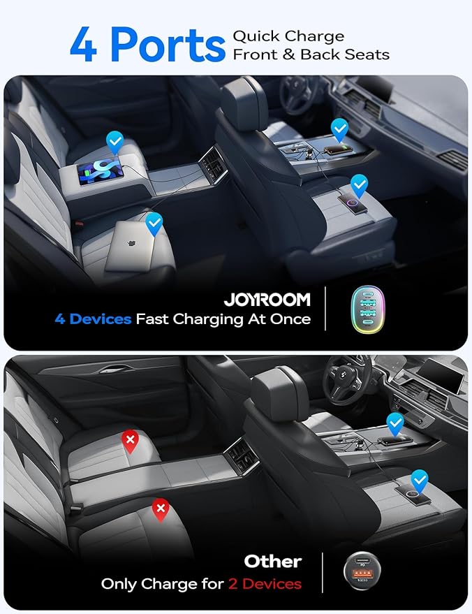 90W for iPhone 17 Pro Car Charger USB C, 4-Port Car Charger Fast Charging, PD&QC3.0 Type C Car Phone Charger, Cigarette Lighter Adapter, Car Accessories for iPhone 16 16e 15 17 Air Pro Max, Samsung