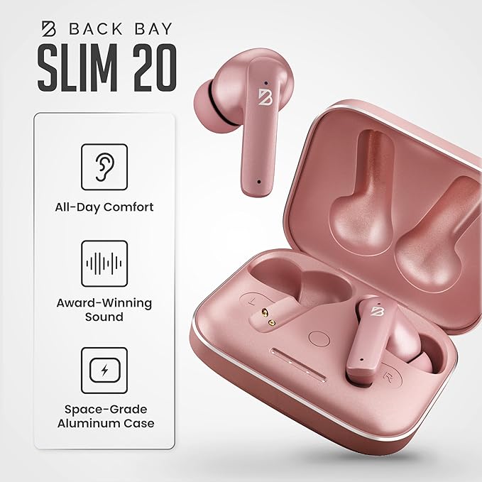 Back Bay Audio [USA-Based iPhone + Android Wireless Earbuds Bluetooth V5.3, Sweatproof Air Buds for Android Phones, Small Sports Bass Earphones with Wireless Mic for iPhone iOS, Bluetooth Earphones