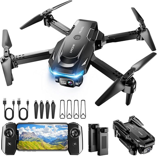 Drone with 1080P Camera - Foldable Remote Control Quadcopter with Voice Gesture Control, 3D Flip, One Key Start, Emergency Stop, 2 Batteries, Easier to use, Toy for Adults Beginners, Black
