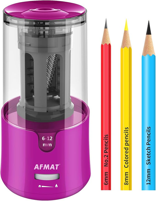 AFMAT PS91 Electric Pencil Sharpener for Colored Pencils, Auto Stop, Fast Sharpen in 3s, Large Hole Pencil Sharpener Plug in for 6-12mm No.2/Jumbo Pencils - Purple