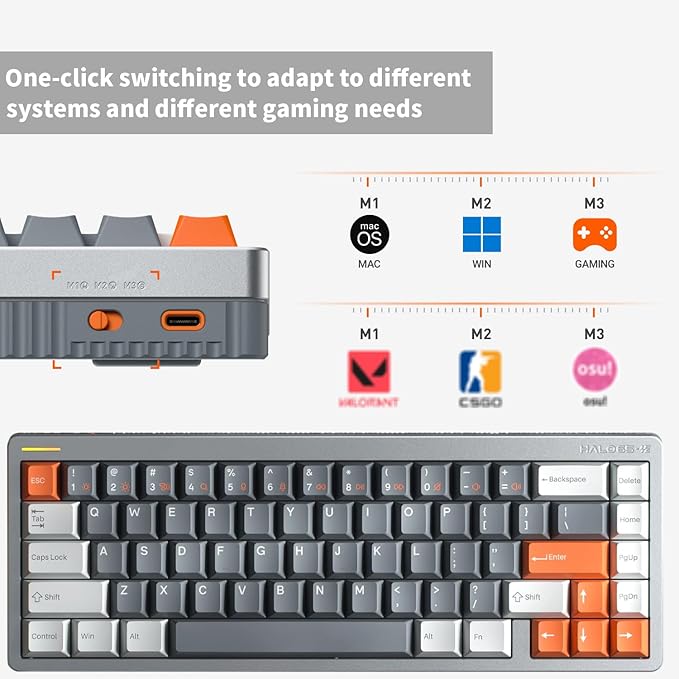 nuphy Halo65 HE Rapid Trigger Gaming Keyboard, 65 Percent 67 Keys Wired Magnetic Switches Keyboard, Hall Effect Keyboard, Hyper-Fast Adjustable Actuation, RGB Hot-swappable, 8K Hz Polling Rate