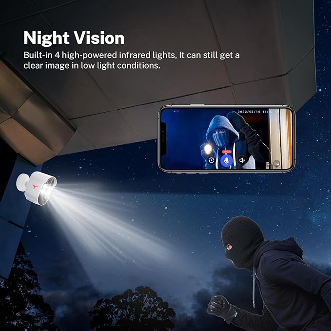 1080P Security Camera Wireless Outdoor with AI Human Detection, Live View, 2.4G WiFi, Home Security System, Instant Alerts, 2-Way Audio, Cloud Storage, Battery Powered (4 spotlights, 1 Pcs)