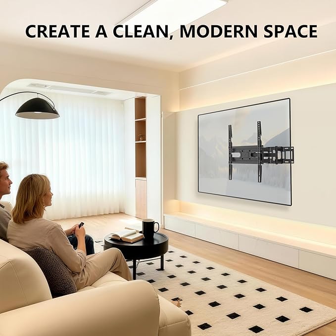 WALI Full Motion TV Wall Mount for 32–70 Inch TVs – Heavy Duty Dual Articulating Mount with Swivel, Tilt & Extension | VESA up to 400x400mm | Fits 12/16" Wood Studs | Holds Up to 88 lbs