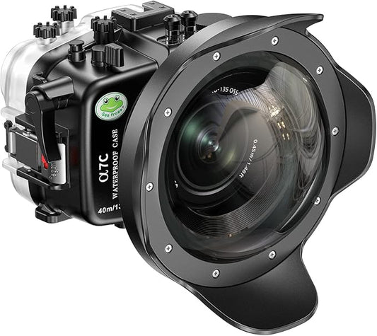 Sea frogs Waterproof Camera Housing compatible with Sony A7C 28-60MM 10-18MM with Wide Angle Fisheye Lens IPX8 40m/130ft Maximum Diving Depth Underwater Camera Case for Diving, Surfing, Rowing, Skiing