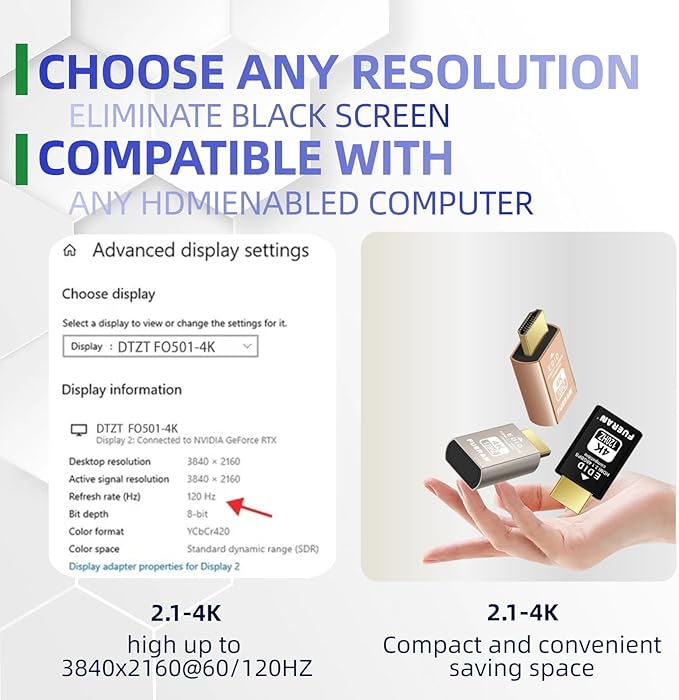 4K 120Hz HDMI 2.1 Dummy Plug – High-Resolution Virtual Display Emulator for PC, VR Headsets & Cryptocurrency Mining EDID Headless Ghost Display Adapter