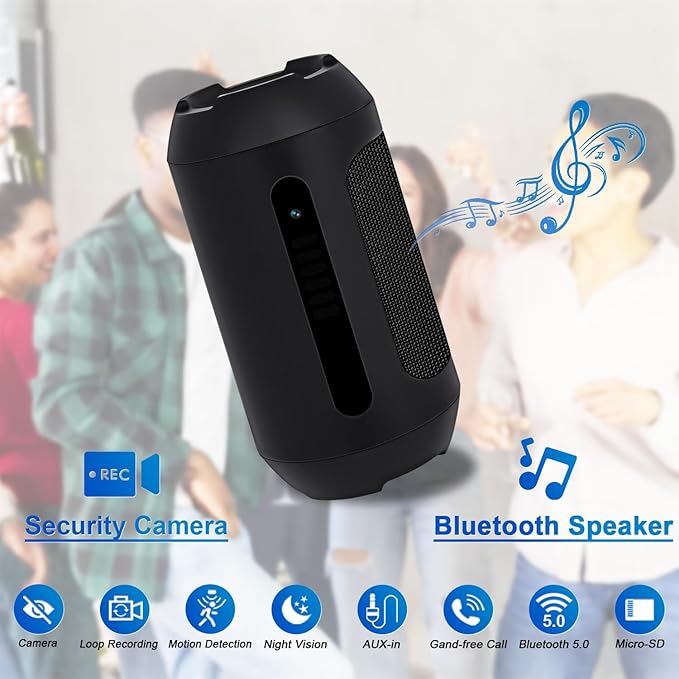 128GB Security Camera, 1080P, Bluetooth Speaker,Camera for Home Security, Motion Detection, Black
