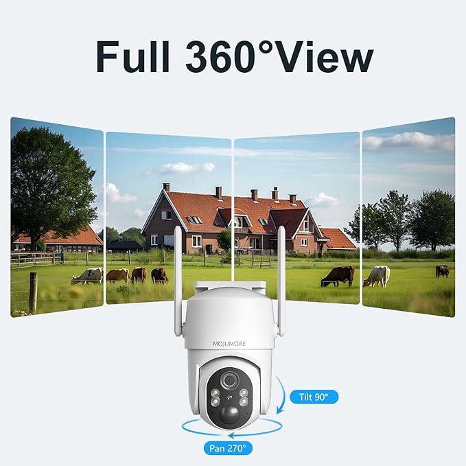 4G LTE Cellular Security Camera, No WiFi Security Cameras Wireless Outdoor, Solar Outdoor Camera Wireless, PIR Detection, 2K Color Night Vision, 360° PTZ, Built-in SIM Card