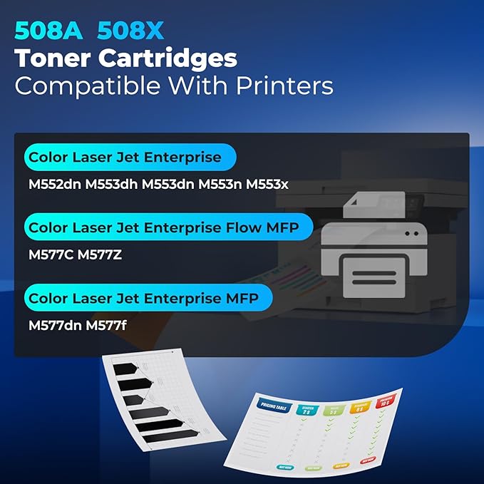 508A Black Toner Cartridges 4 Pack Replacement M553 m577f for HP 508A 508X HP508A Color Laser Jet Enterprise M553 M577f M577z M553dn M553dh M553dn M553n M553x MFP M577c M577dn Toner Cartridge CF360A