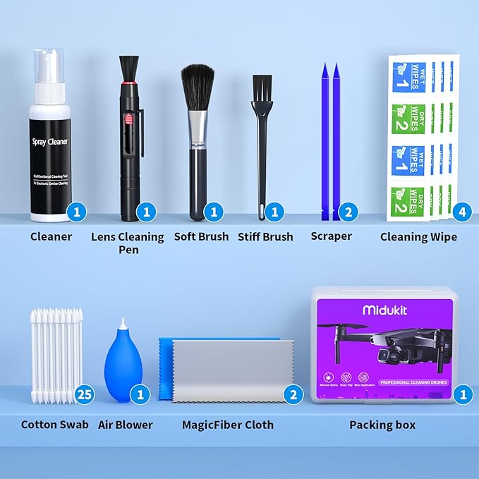 Drone Cleaning Kit for DJI, Holy Stone, Scoot, FPV Drone, Hobby RC Quadcopters & Multirotors - Ultimate Solution for Drone Maintenance - Safe for All Drone Surfaces - Enhance Performance and Clarity
