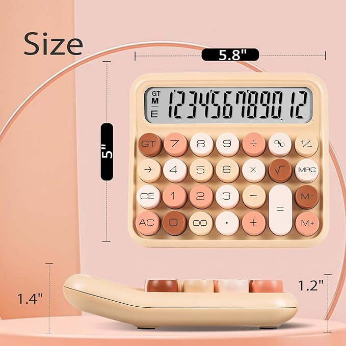 VEWINGL Mechanical Switch Calculator, 12 Digit Large LCD Display and Buttons, Great for Everyday Life and Basic Office Work, with Battery
