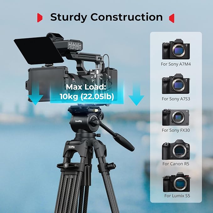 SmallRig FreeSpeed Heavy Duty Carbon Fiber Video Tripod, 73" Camera Tripod with Fluid Head for Manfrotto Plate, One-Knob Quick Extend, 75mm Bowl, Weigh 7.5lb, Load up 22lb for DSLR Camera, Camcorder