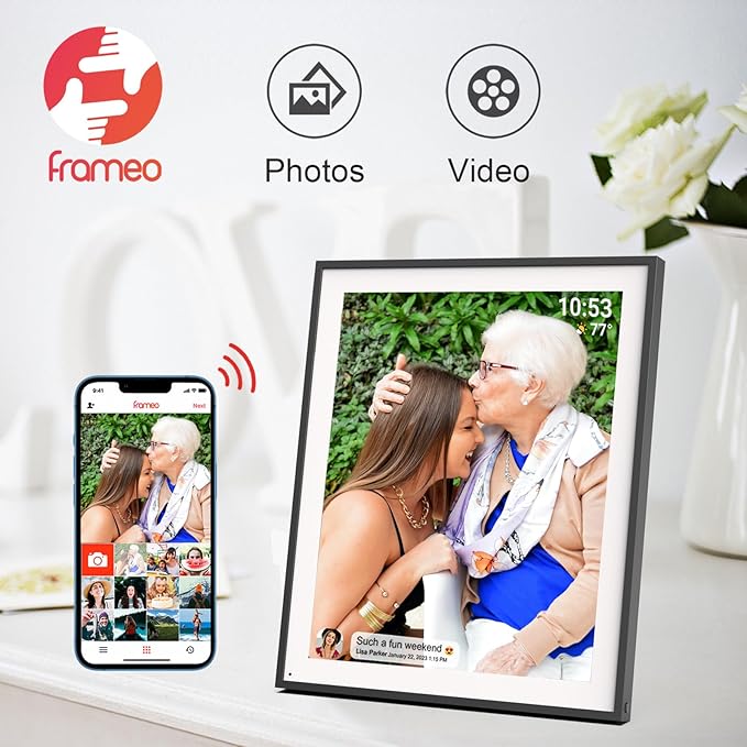 64GB 19inch FRAMEO Smart WiFi Digital Photo Frame 1280x960(4:3) IPS LCD Touch Screen, Auto-Rotate Portrait and Landscape, Dual-WiFi Share Moments Instantly via Frameo App from Anywhere