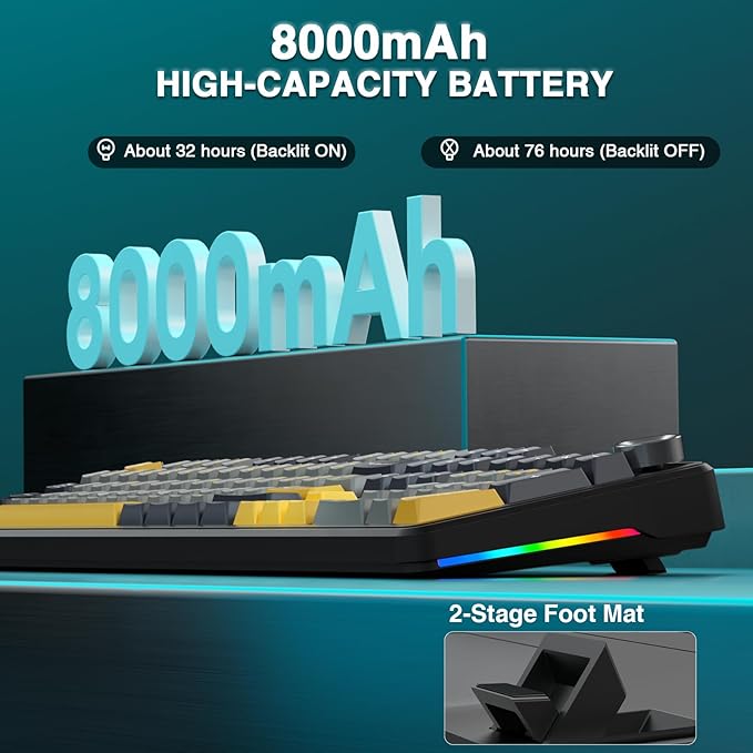 AULA F108 PRO - Wireless Mechanical Keyboard with Screen&Knob,Hot Swappable Gaming Keyboard with 8000mAh Battery,Pre-lubed Switches,RGB Backlit,PBT Keycaps Creamy Sounding Computer Keyboards,104 Keys