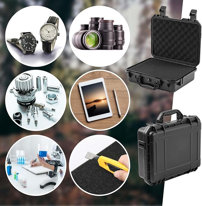 16.3 x 12.4 x 6.5 Inch Waterproof Hard Case with DIY Customizable Foam Insert Portable Protective Case with Knife for Camera Drones Equipments Tools Test Instruments (Black)