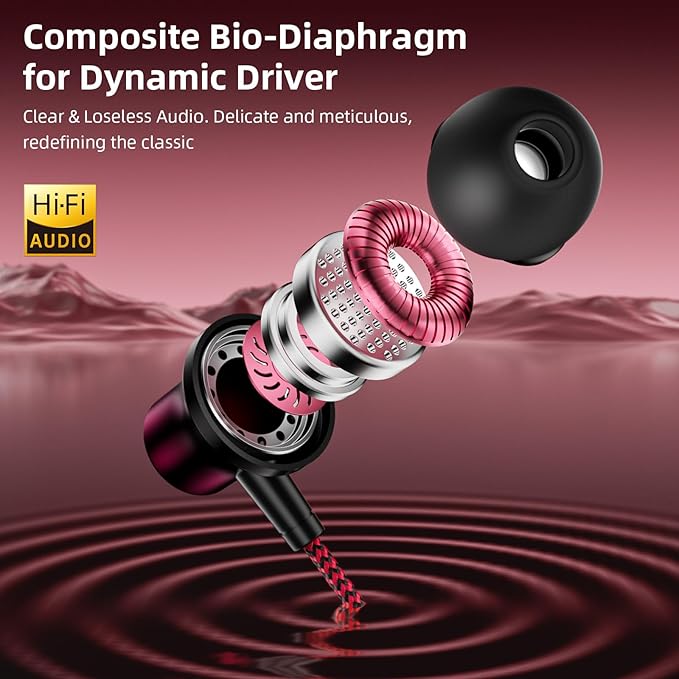 Jiunai Wired Earbuds Mic 3.5 mm Jack in Ear Wired Earphone Magnetic Snap Noise Isolated Corded Ear Bud for iPhone Galaxy A15 A25 iPad Surface Fire CD Player Radio Travel Essential Gradient Black Red