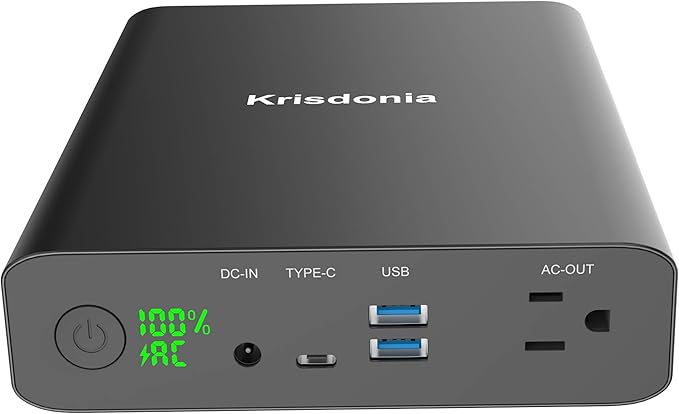 Krisdonia AC Outlet Portable Charger 60000mAh 110V/130W Laptop Power Bank with AC Outlet, 2 USB QC 3.0 and Type-C for Laptop, CPAP, Drone, Projector, Smartphone and Others