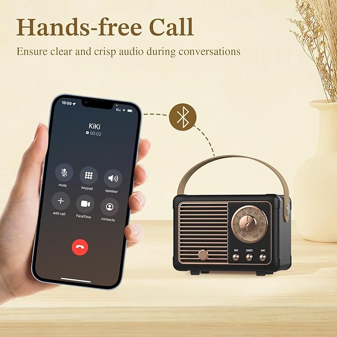 PRUNUS J-999 Retro Bluetooth Speaker,Vintage Decor,Mini Wireless Bluetooth Speaker,Cute Old Fashion Style Support USB/TF Card/AUX for Kitchen Desk Bedroom Office Party Outdoor(Black)