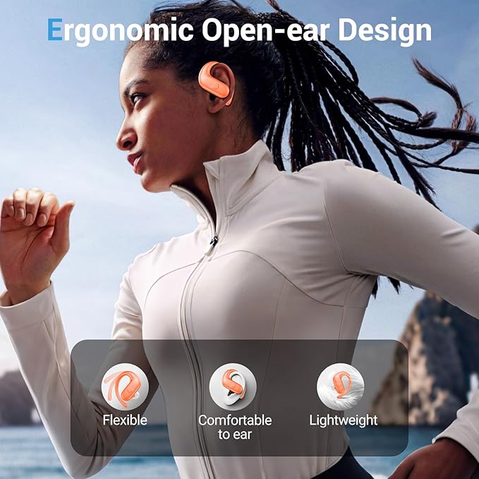 for Wireless Earbuds,Sport Bluetooth 5.4 Headphones,Over Ear Buds with Deep Bass Sound,60H Playtime Clear Calls Earphones Redesigned Comfort Fit with Earhooks for Running,Meeting,Workout-Orange