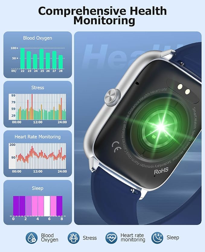 2.06" AMOLED Smart Watches with Blood Pressure Monitor, 118 Sports Modes, Fitness Activity Tracker for Men Women, Heart Rate Sleep SpO2 Monitor, IP68 Waterproof, Compatible with Android and iPhone