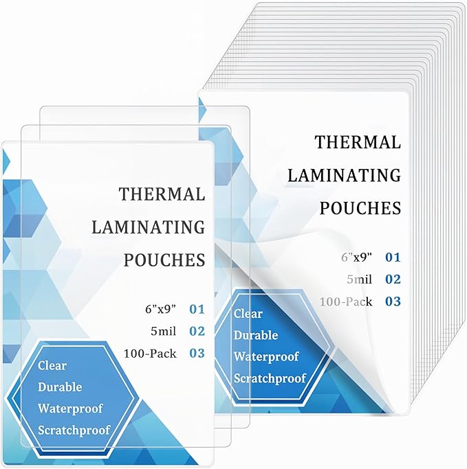 100 Pack Lamination Pouches 6" x 9" 5 mil Clear Index Card Laminating Pouches File Card Laminating Pouches Thermal Laminate Pouch Tags for Work Permits Pass Cards Student ID Cards