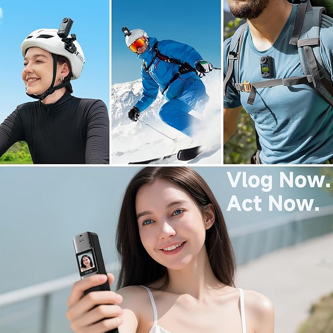 SJCAM C300 Pocket Travel Action Camera 4K,7Hour Power,154° Wide FOV Video Recording,6-Axis Stabilization,Dual-Touch Screen Body Camera,30M Waterproof,Vlogging and Youtube Live Streaming,Black 64G card