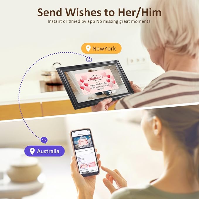 10.1 Inch WiFi Digital Picture Frame, 1280x800HD IPS Touch Screen Digital Photo Frame Electronic,16GB Memory, Auto-Rotate, Wall Mountable, Share Photos/Videos Instantly via Uhale App from Anywhere