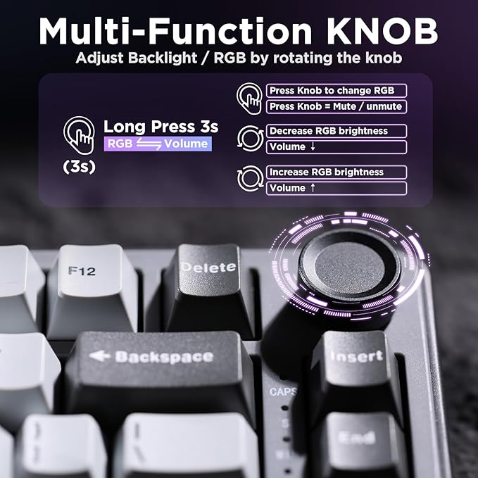 YUNZII RT75 Rapid Trigger Gaming Keyboard,Hall Effect Magnetic Switch,Adjustable Actuation Esports,75% TKL Layout with Knob,RGB Backlit, PBT Keycaps for Mac/Win (Black, Gateron Silky Pro Switch)