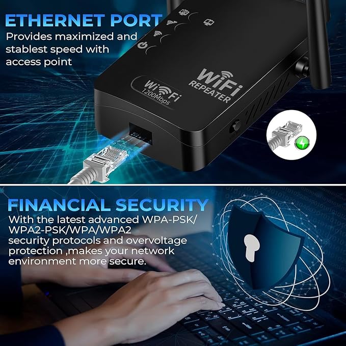 300Mbps WiFi Extender Signal Booster,WiFi Extender Dual Band for Home，New Gen 6X Faster Internet Booster Extender, WiFi Repeater Coverage up to 10K sq.ft and 65 Devices （Black）