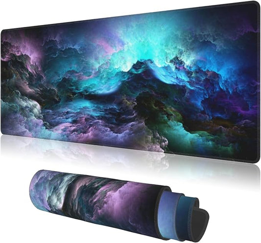 Large Mouse Pads Blue Purple Nebulae Cosmic Outer Space Galaxy Non-Slip Rubber Base Gaming Mousepad, Keyboard and Mouse Pad with Stitched Edges,PC Desk Mat for Game,Work,Office(31.5"*11.8")