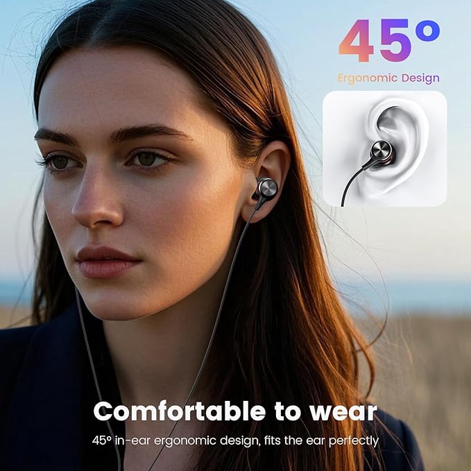 MOSWAG Wired Earbuds, 3.5mm Black Wired Earphone with Microphone, 1/8 inch in-Ear Noise Cancelling Headphones Compatible with Mobile Phones, Desktop PCs, Tablets, Laptops, MP3s, MP4s, 1 Pack