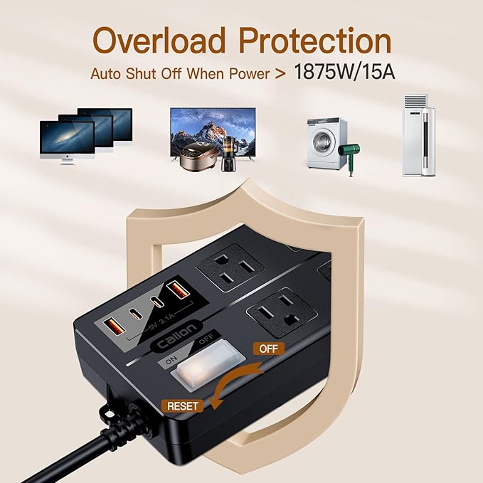 VNJ Outdoor Power Strip with 6AC Outlets + 4USB Ports, IPX6 Waterproof Surge Protector, Safety Lock Design and ETL-Certified Cables, 15FT Extension Cord for Home, Garden, and Commercial Use